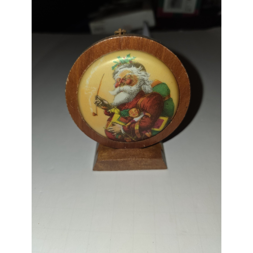 Vintage Santa Wood Christmas Ornament With Stand 3" M&AM Heritage Ornament